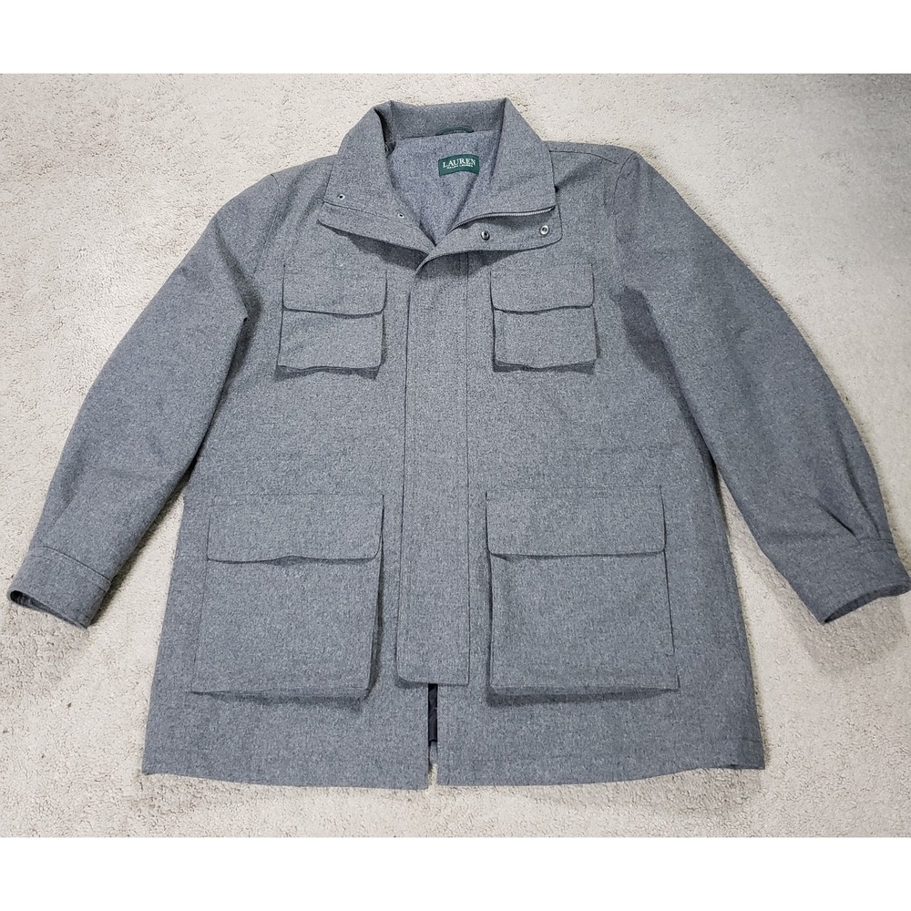 Ralph Lauren Coat Mens 48R Gray Full Zip Pea Wool LRL Utility Field Hunting